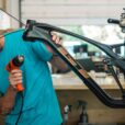 RideWrap protection kit being applied to bike frame.